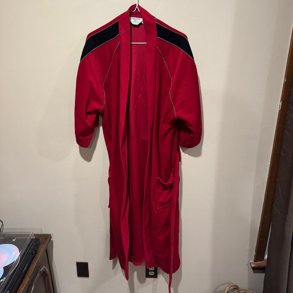 Vintage Oakton Ltd Men's Bathrobe Robe Red Wrap Made in USA One Size